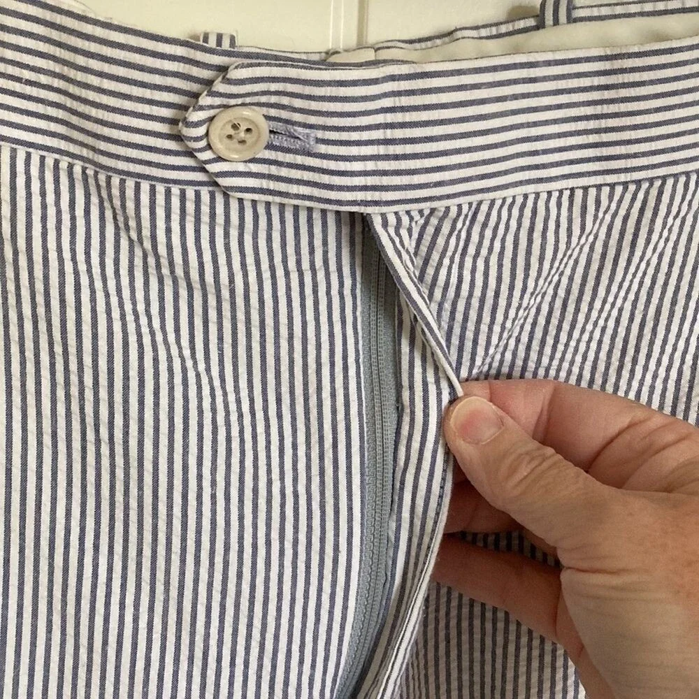 Joseph & Feiss Mens Seersucker Pleated Pants Blue White Stripe‎ Cotton 36 Waist
